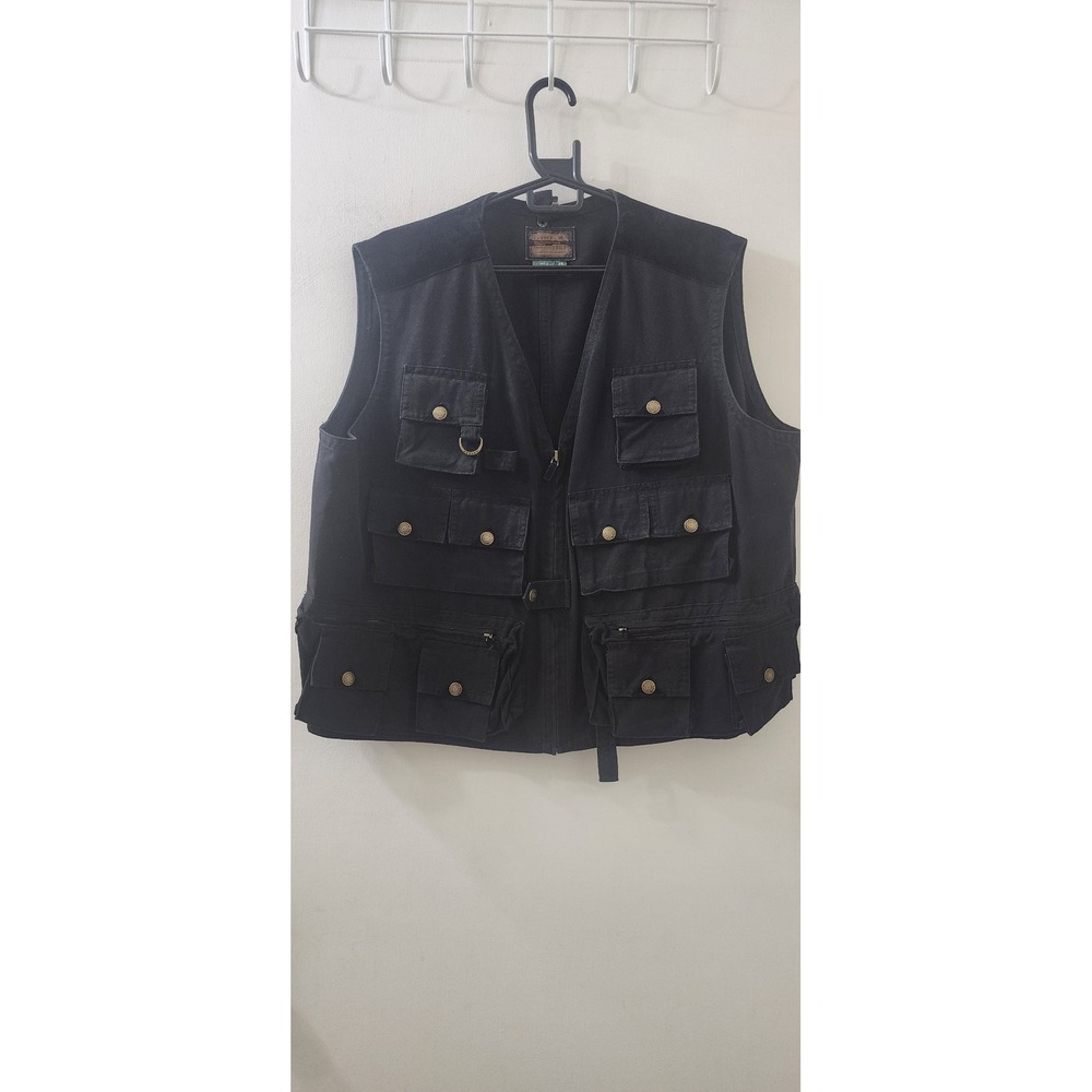 Lauren Ralph Lauren Mens Utility Field Vest Black Cotton Canvas Multi-Pocket 2X
